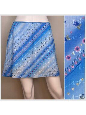 Vintage 1990s/Y2K Blue Eyelet Floral Stripe Mini Skirt, Exact Change Size Medium